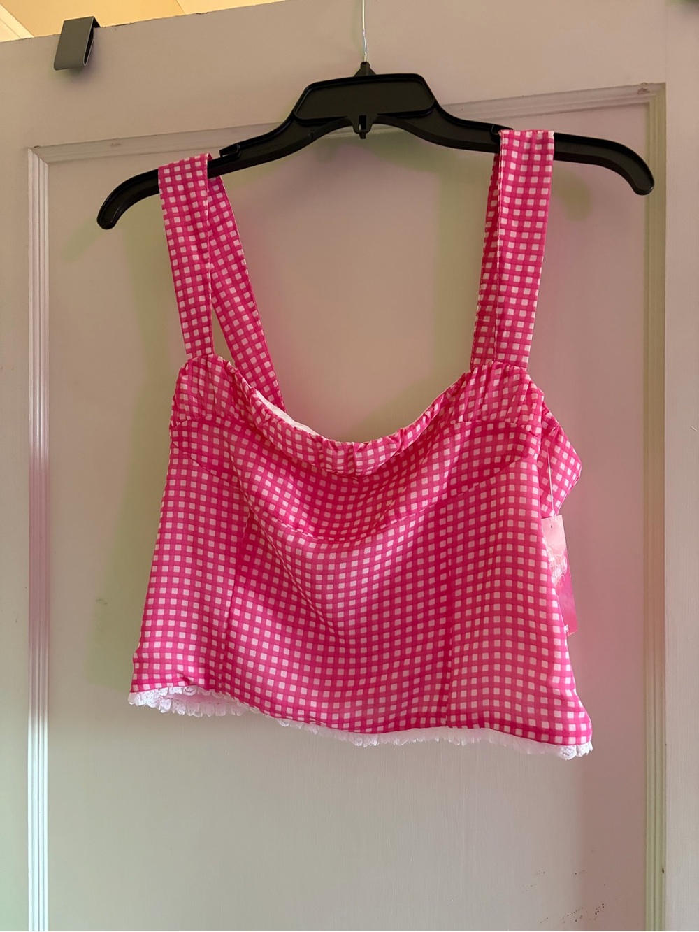 Megan Moroney Size Medium Pink Gingham Crop Tank Top NWT